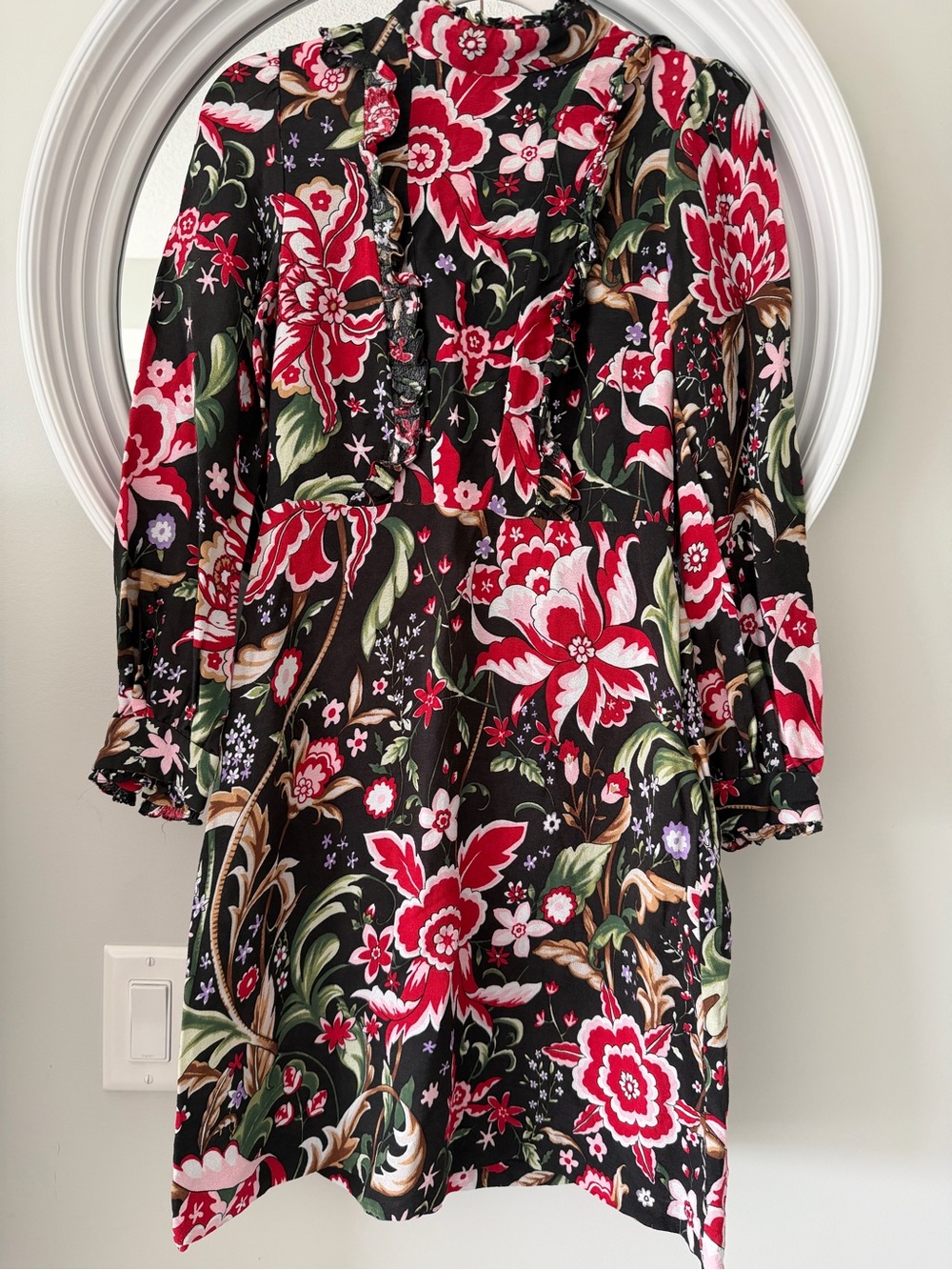 Zara Black Mini Dress with Red Floral Print